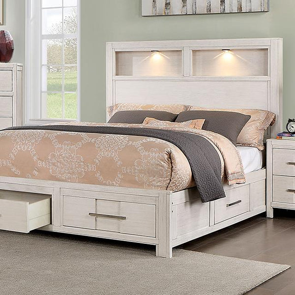 Furniture of America Karla California King Bookcase Bed with Storage CM7500WH-CK-BED IMAGE 1