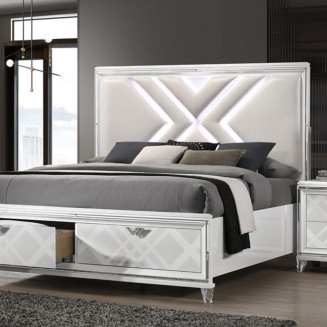 Furniture of America Emmeline California King Upholstered Panel Bed with Storage FOA7147WH-CK-BED IMAGE 1