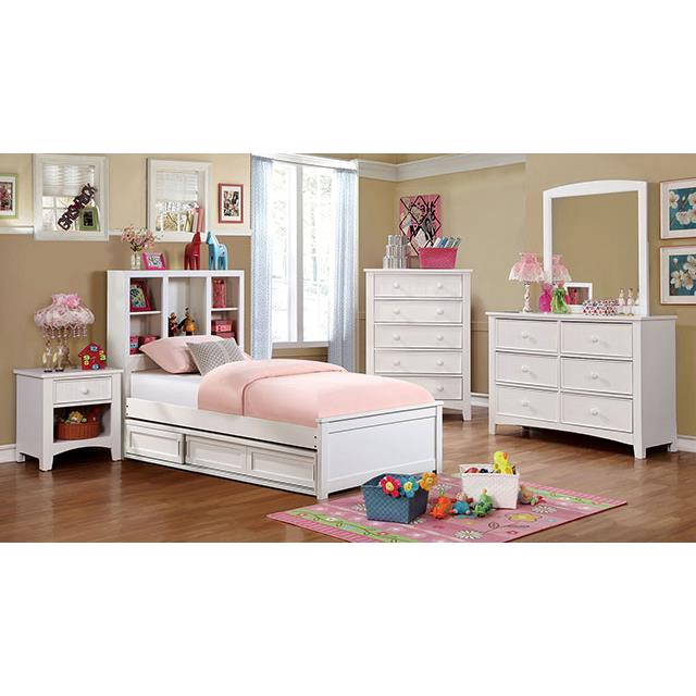 Furniture of America Marilla Twin Bookcase Bed with Storage FOA7256WH-T-BED IMAGE 2